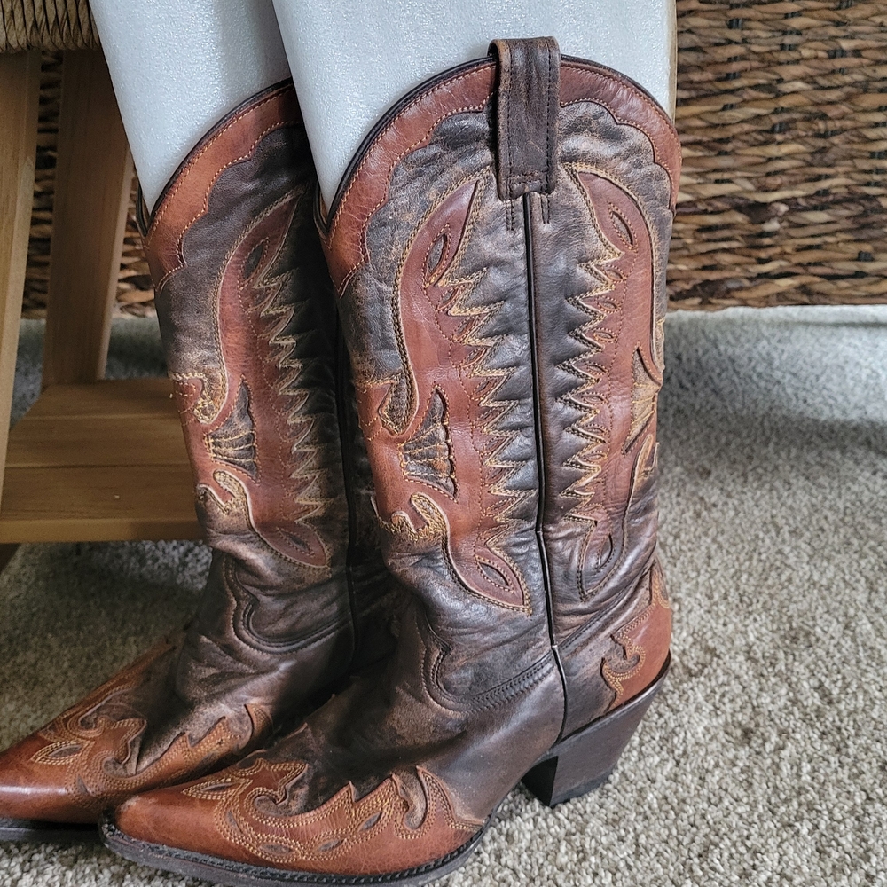 Stetson Brown and Tan Heeled Boots